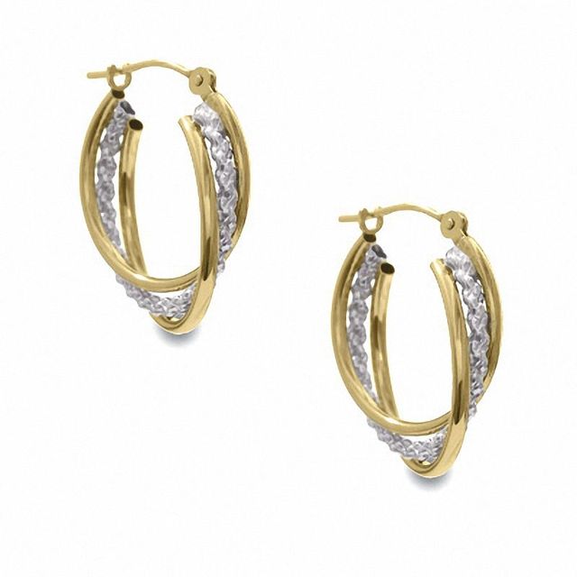 14K Two-Tone Gold Small Three-Row Hoop Earrings|Peoples Jewellers