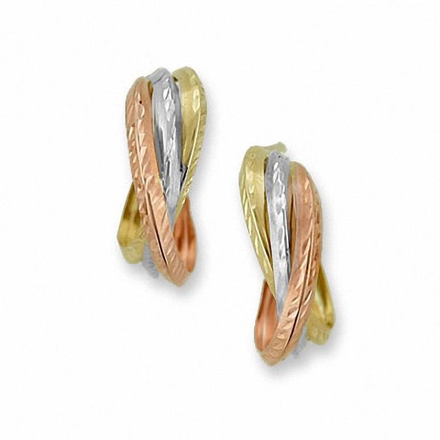 14K Tri-Colour Gold Bypass Hoop Earrings|Peoples Jewellers