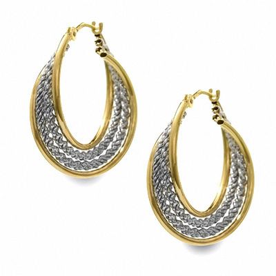 14K Two-Tone Gold Large Four-Row Hoop Earrings|Peoples Jewellers