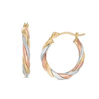 14K Tri-Tone Gold Twist Hoop Earrings|Peoples Jewellers