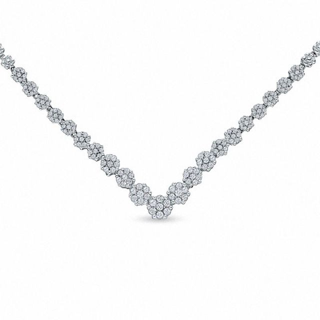 2.00 CT. T.W. Diamond Flower Chevron Necklace in 14K White Gold - 17"|Peoples Jewellers