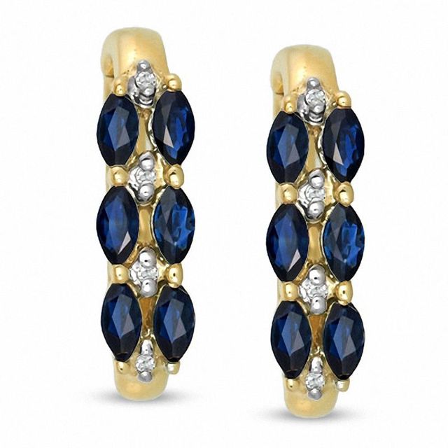 Marquise Blue Sapphire and Diamond Accent Earrings in 10K Gold|Peoples Jewellers
