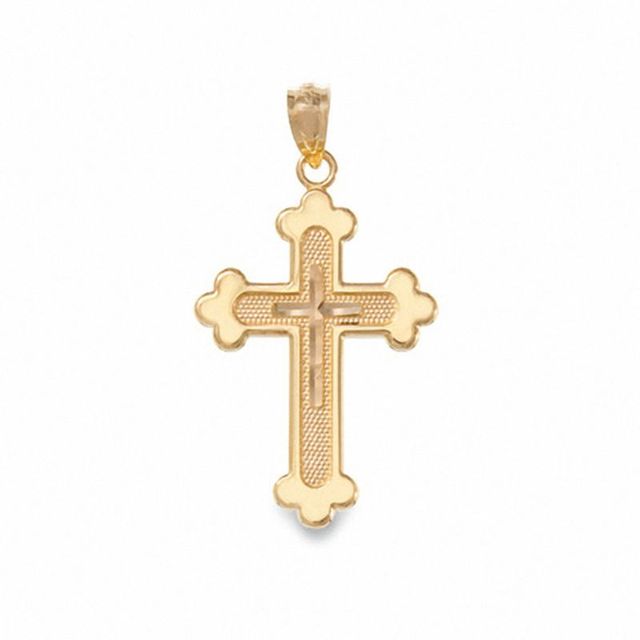 10K Gold Budded Cross Charm Pendant|Peoples Jewellers