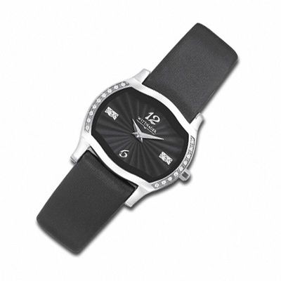 Ladies' Wittnauer Montserrat™ Diamond Accent Strap Watch with Rectangular Black Dial (Model: 10R19)|Peoples Jewellers