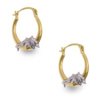 14K Two-Tone Gold Hoop Earrings with White Gold Dolphin|Peoples Jewellers