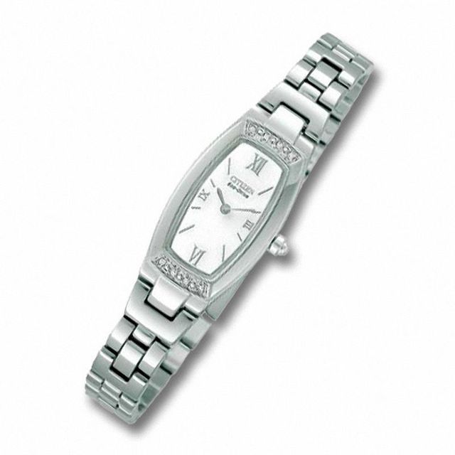 Ladies' Citizen Eco-Drive® Tonneau Stainless Steel Bracelet Watch with Diamond Accents (Model: EG2460-50A)|Peoples Jewellers