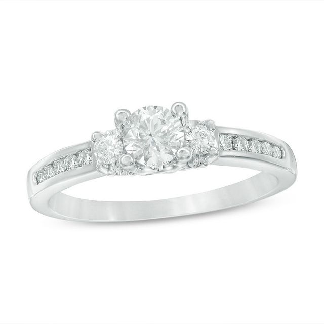 0.50 CT. T.W. Diamond Past Present Future® Engagement Ring in 14K White Gold (I-J/I2)|Peoples Jewellers