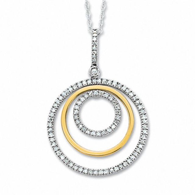 0.28 CT. T.W. Diamond Triple Circle Pendant in 10K Two-Tone Gold