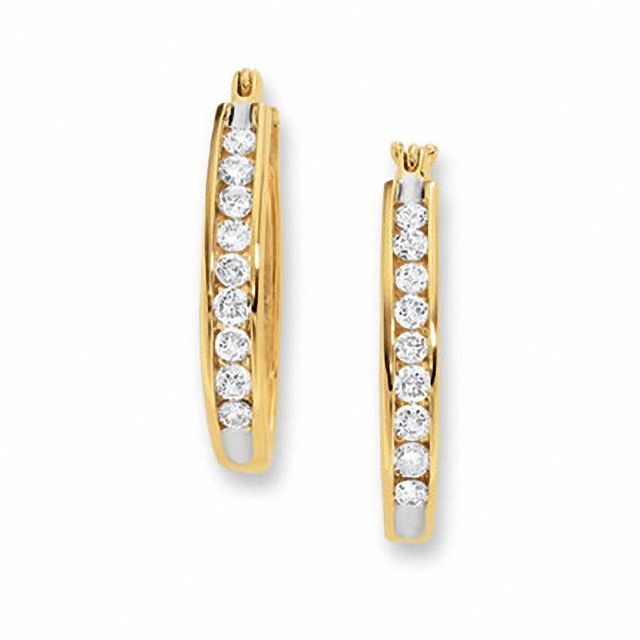 0.50 CT. T.W. Channel-Set Diamond Oval Hoop Earrings in 10K Gold|Peoples Jewellers