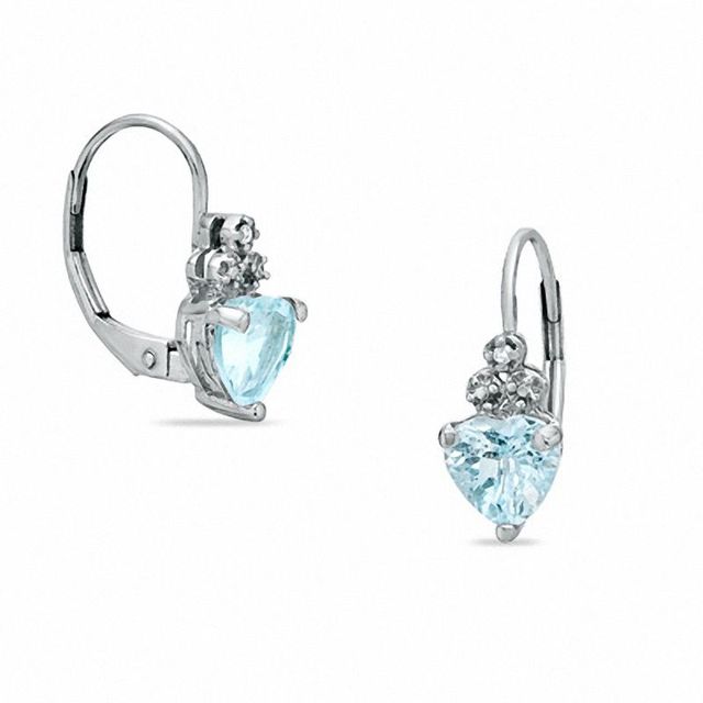 Heart-Shaped Aquamarine Leverback Earrings in 10K White Gold with a Diamond Accent|Peoples Jewellers