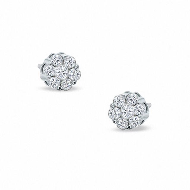 0.33 CT. T.W. Diamond Flower Stud Earrings in 10K White Gold|Peoples Jewellers