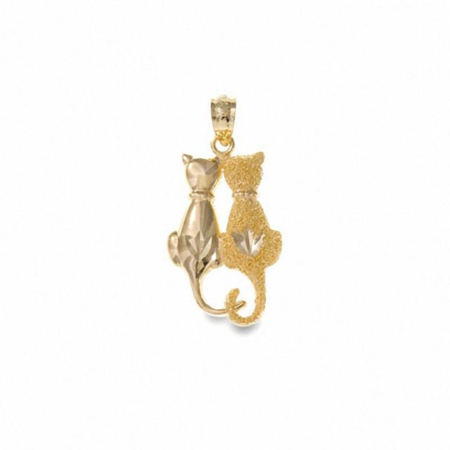 10K Gold Sitting Cats Charm Pendant