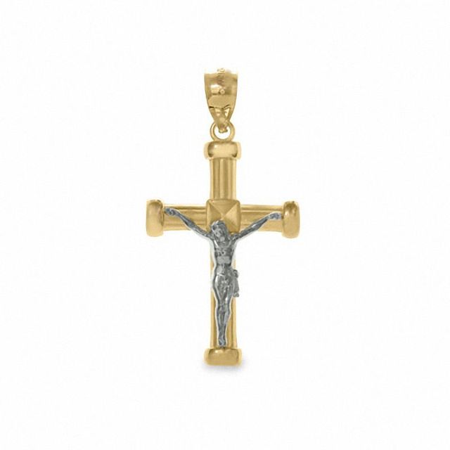 10K Two-Tone Gold Wide Crucifix Charm Pendant|Peoples Jewellers