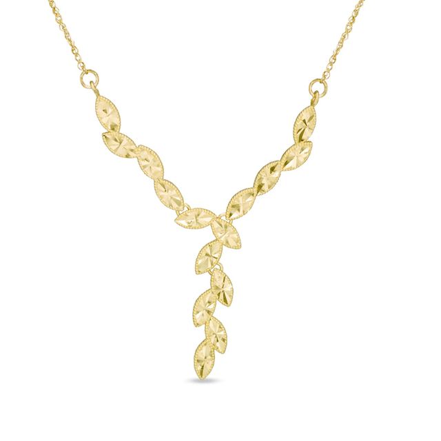 10K Gold Diamond-Cut Leaf "Y" Necklace|Peoples Jewellers