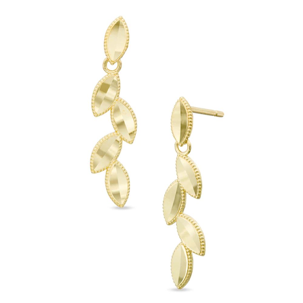 10K Gold Diamond-Cut Leaf Drop Earrings|Peoples Jewellers