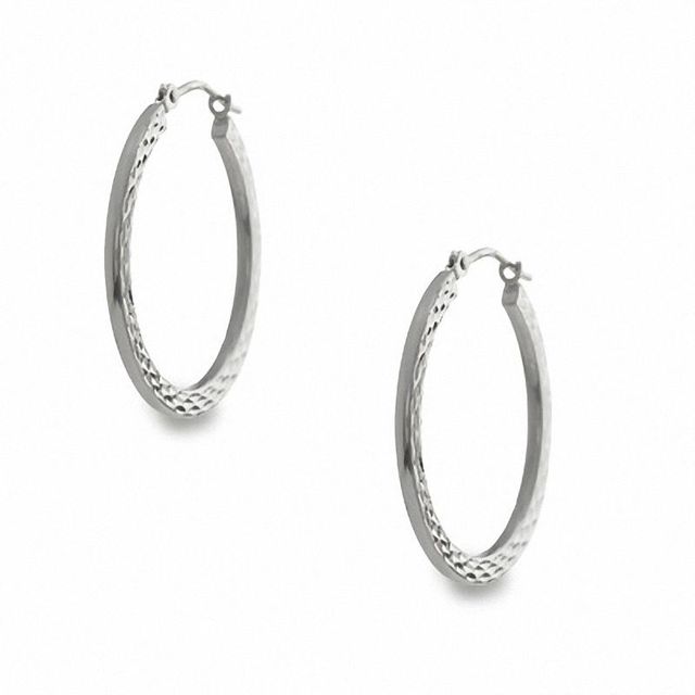 14K White Gold 25mm Diamond Cut Slimline Hoop Earrings