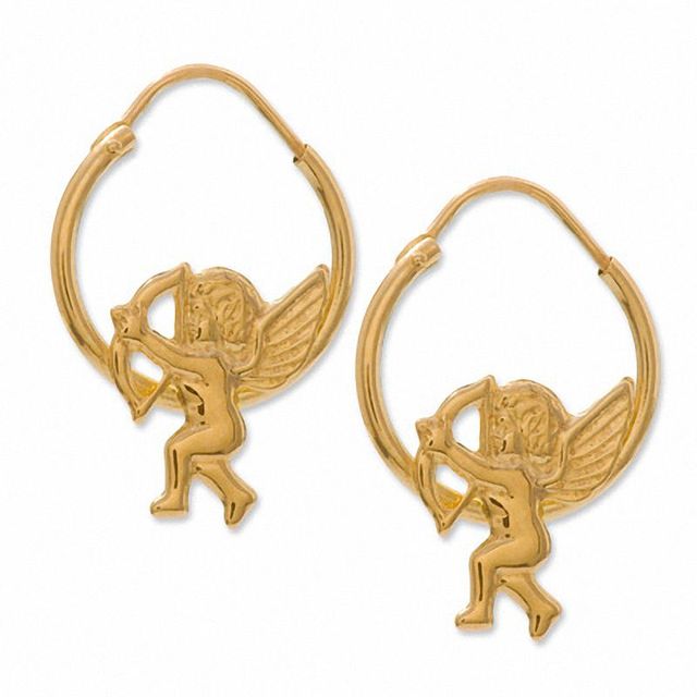 14K Gold Hoop with Cupid Earrings|Peoples Jewellers