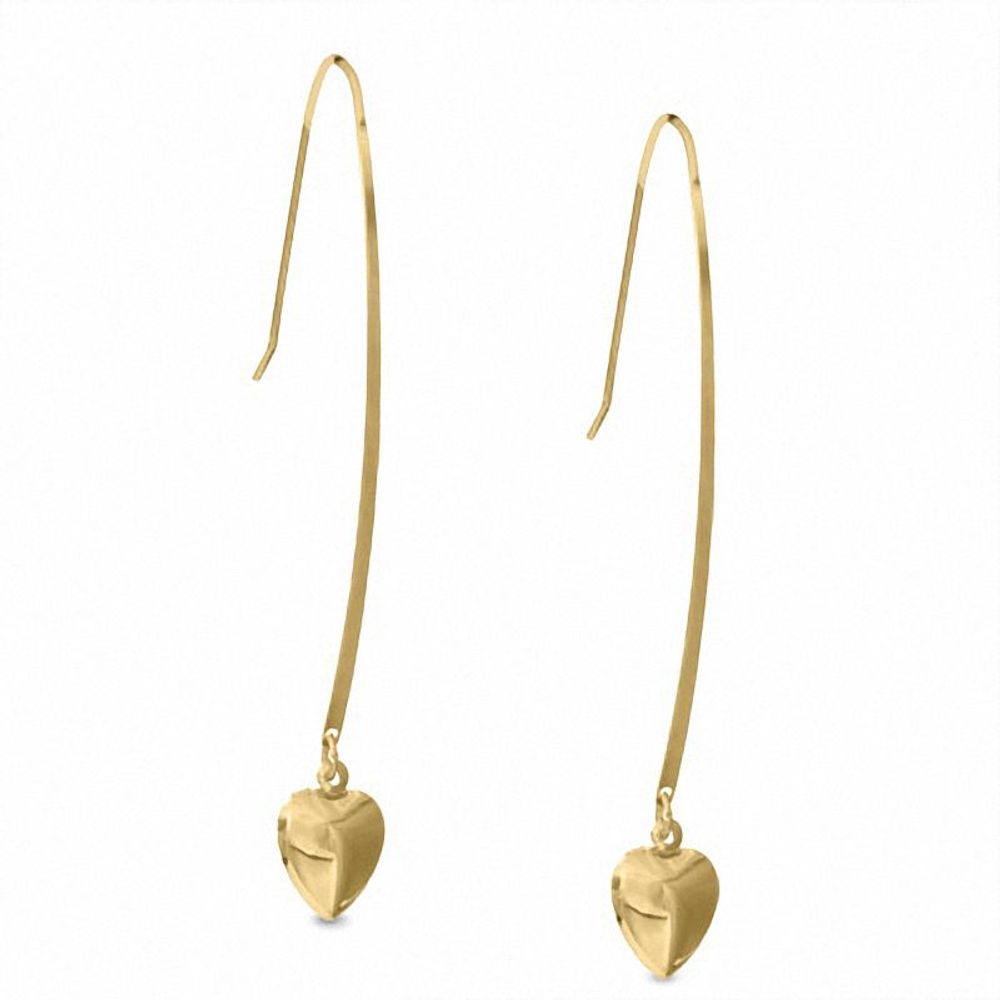 14K Gold Wire Heart Drop Earrings|Peoples Jewellers