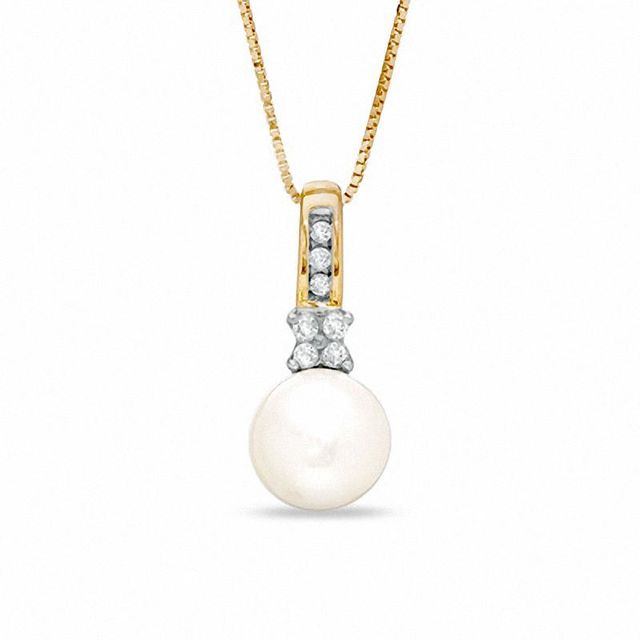 Freshwater Cultured Pearl and Diamond Accent Pendant in 10K Gold|Peoples Jewellers