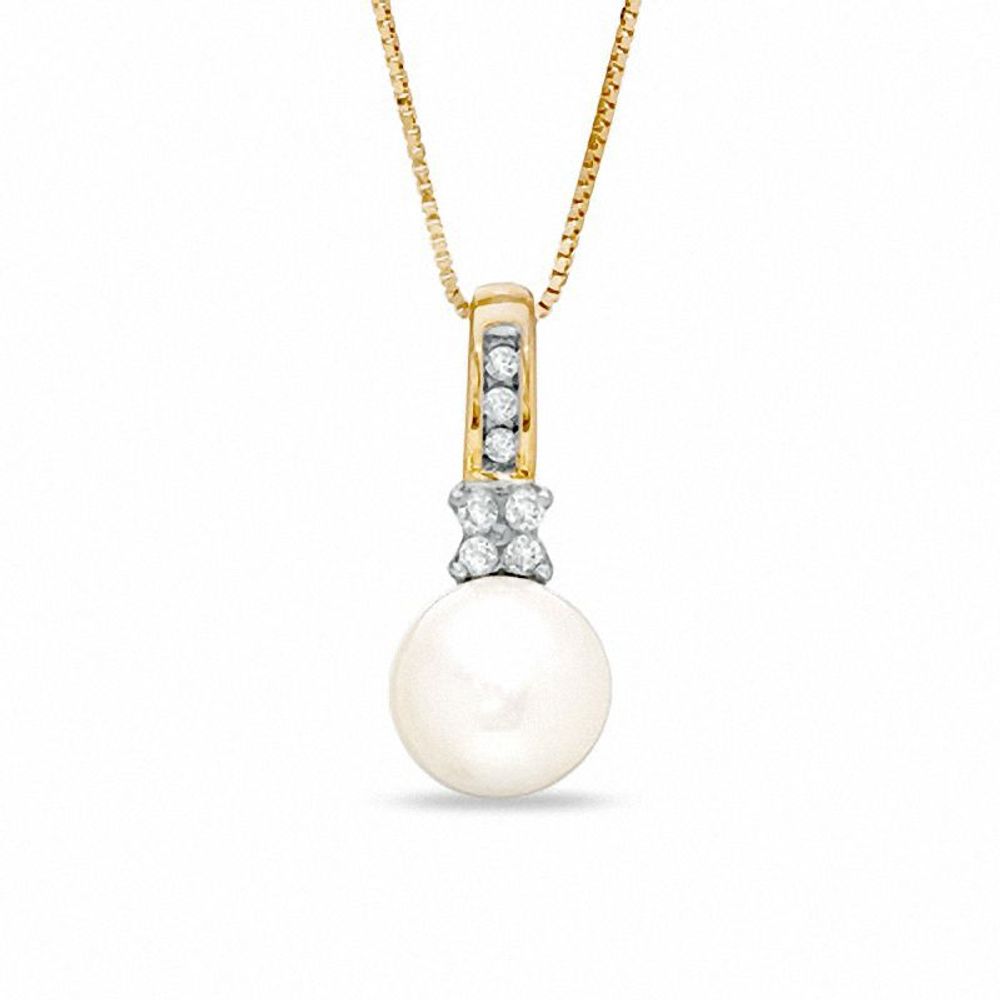 Freshwater Cultured Pearl and Diamond Accent Pendant in 10K Gold|Peoples Jewellers