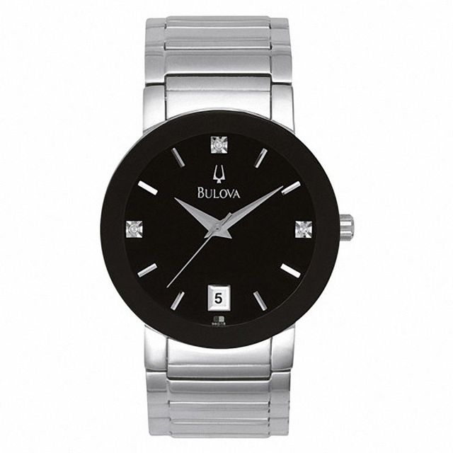 Men's Bulova Diamond Accent Watch with Black Dial (Model: 96D18)|Peoples Jewellers