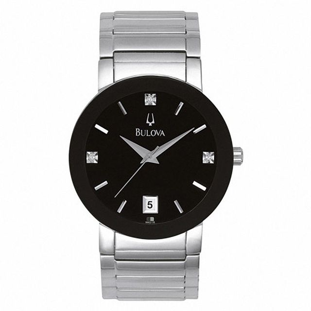 Men's Bulova Diamond Accent Watch with Black Dial (Model: 96D18)