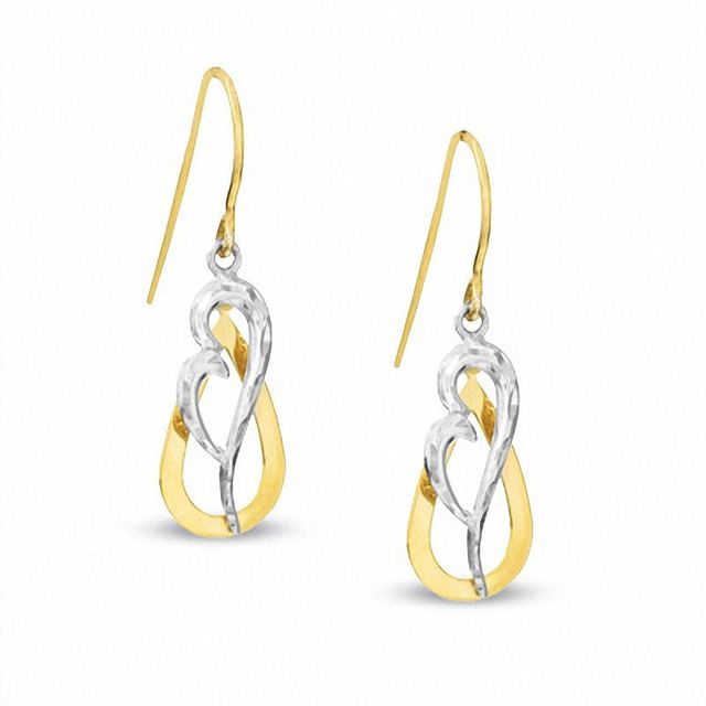 14K Two-Tone Gold Heart and Teardrop Earrings