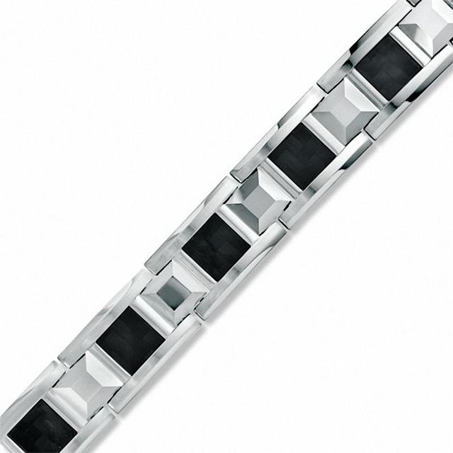 Men's Tungsten and Stainless Steel Bracelet with Black Carbon Fibre Accents|Peoples Jewellers