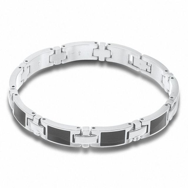 Men's Enamel Link Bracelet in Stainless Steel - 8.5"|Peoples Jewellers