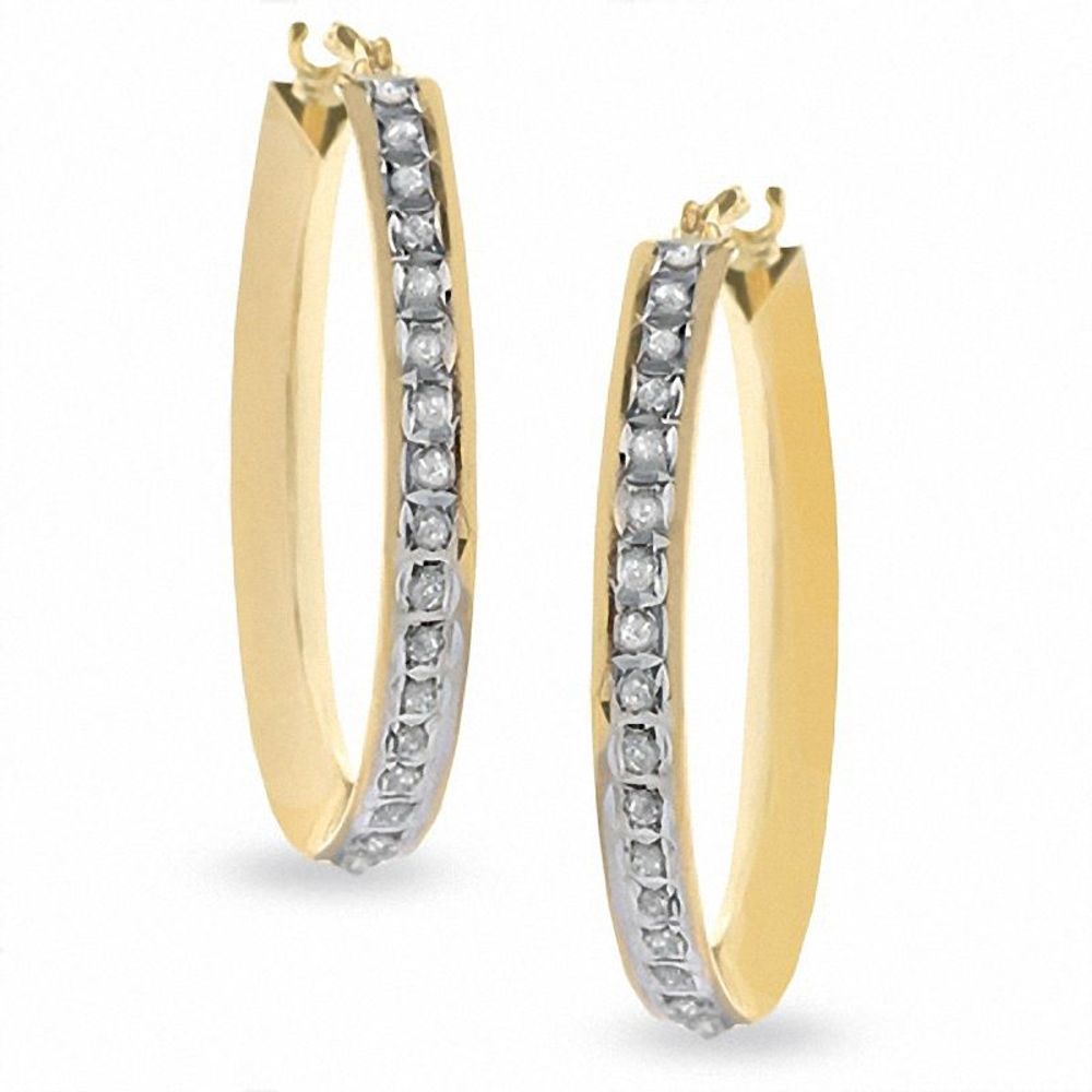 Diamond Fascination™ Triangle Tube Hoop Earrings in 14K Gold|Peoples Jewellers
