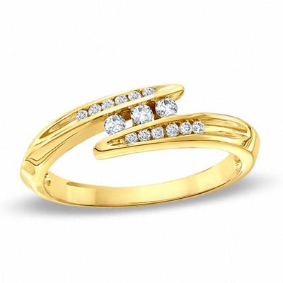 0.18 CT. T.W. Diamond Three Stone Bypass Ring in 10K Gold|Peoples Jewellers