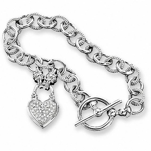 0.23 CT. T.W. Diamond Heart Link Bracelet in Sterling Silver|Peoples Jewellers