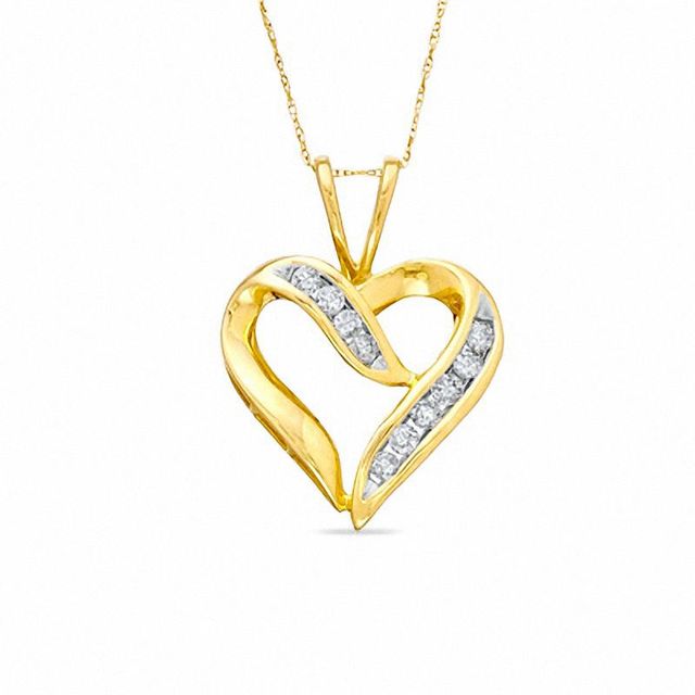 0.50 CT. T.W. Diamond Channel Crossover Heart Pendant in 10K Gold|Peoples Jewellers