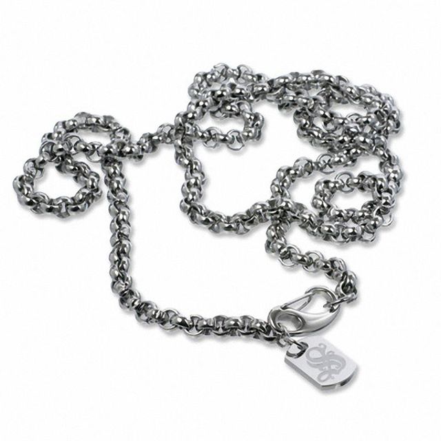 Simmons Jewellery Co. Men's Stainless Steel Rolo Link Chain Necklace with Diamond Accent - 36"|Peoples Jewellers