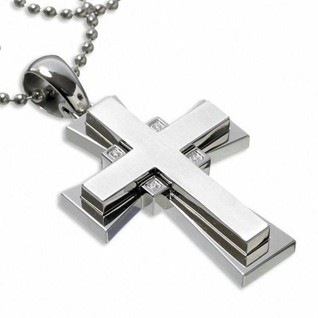 Simmons Jewelry Co. Men's 0.12 CT. T.W. Diamond Cross Pendant in Stainless Steel|Peoples Jewellers