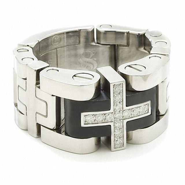 Simmons Jewellery Co. Men's 0.18 CT. T.W. Diamond Cross Link Ring in Stainless Steel - Size 11