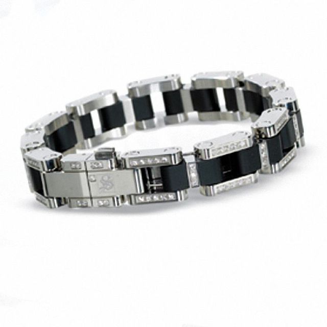 Simmons Jewelry Co. Men's 1.49 CT. T.W. Diamond Link Bracelet in Stainless Steel|Peoples Jewellers