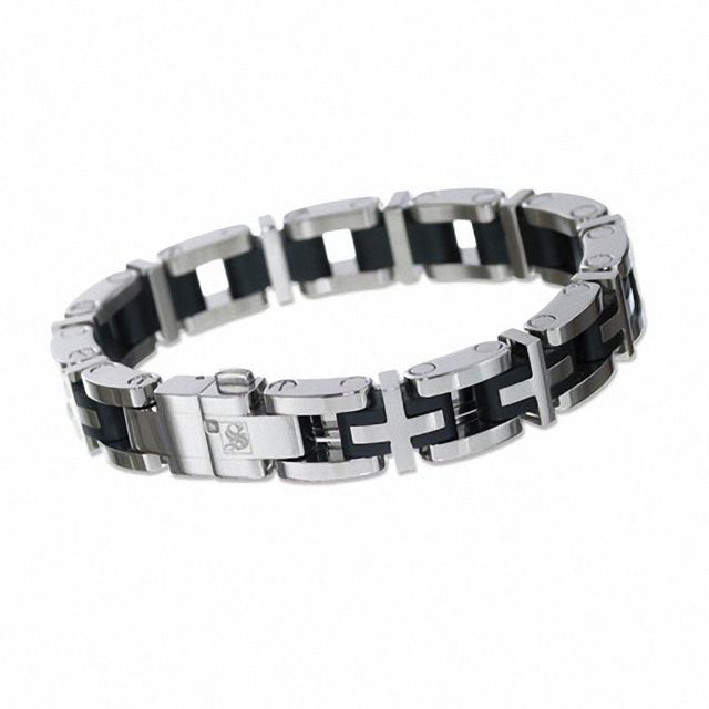 Simmons Jewelry Co. Men's Stainless Steel Cross Link Bracelet with Diamond Accent