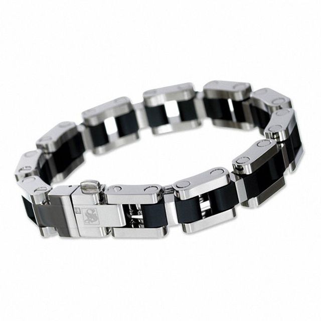 Simmons Jewellery Co. Men's Stainless Steel Bar Link Bracelet with Diamond Accent|Peoples Jewellers