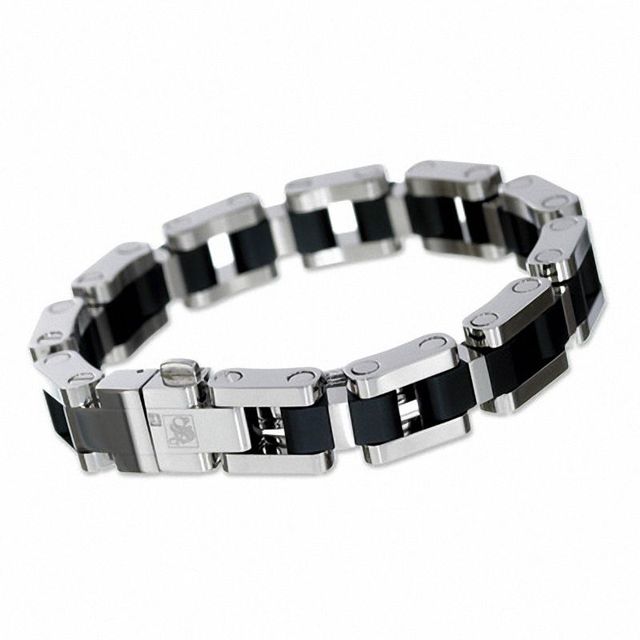 Simmons Jewellery Co. Men's Stainless Steel Bar Link Bracelet with Diamond Accent