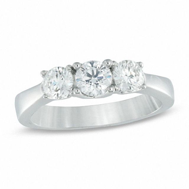 1.00 CT. T.W. Canadian Certified Diamond Three Stone Engagement Ring in 18K White Gold (I/SI2)|Peoples Jewellers