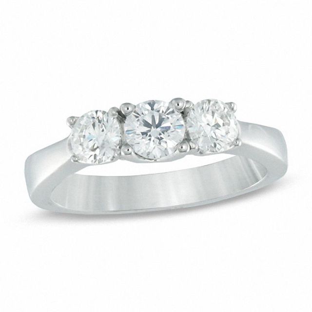 1.00 CT. T.W. Canadian Certified Diamond Three Stone Engagement Ring in 18K White Gold (I/SI2)