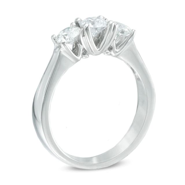 1.00 CT. T.W. Canadian Certified Diamond Three Stone Engagement Ring in 18K White Gold (I/SI2)|Peoples Jewellers