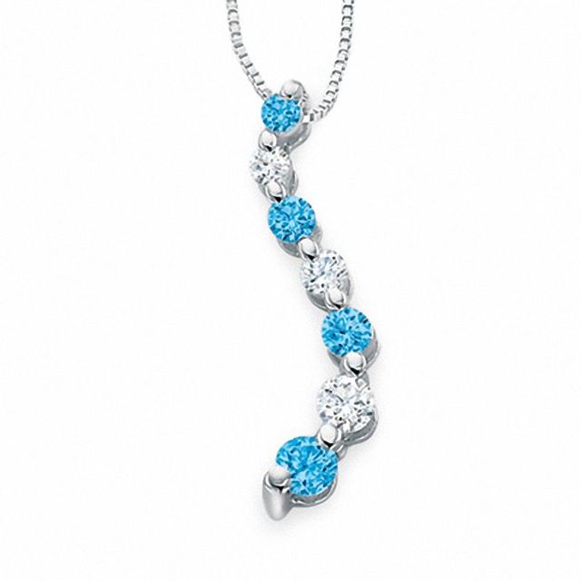 Journey Blue and White Topaz Pendant in 10K White Gold|Peoples Jewellers