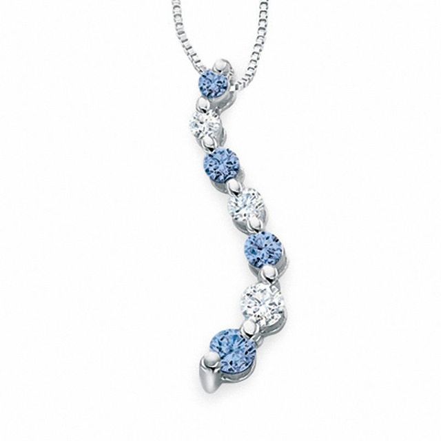 Journey Lab-Created Ceylon Sapphire and White Sapphire Curve Pendant in 10K White Gold|Peoples Jewellers