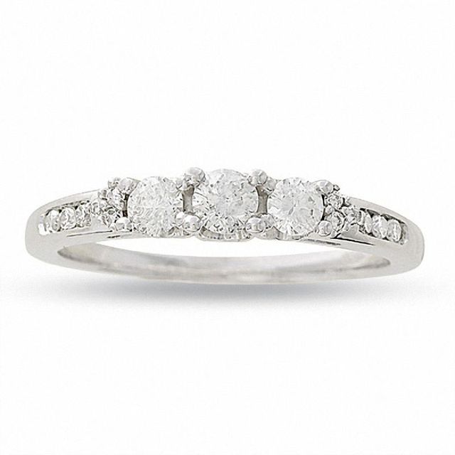 0.50 CT. T.W. Certified Three Stone Diamond Past Present Future Ring in 14K White Gold|Peoples Jewellers