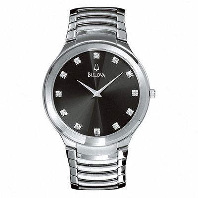Men's Bulova Diamond Accent Watch with Black Dial (Model: 96D10)|Peoples Jewellers