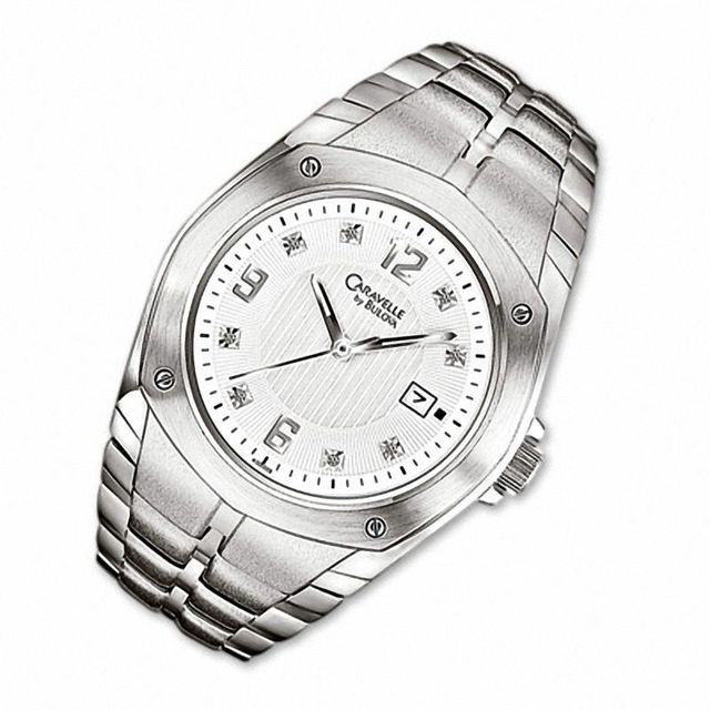 Men's Caravelle Stainless Steel Bracelet Watch with Diamond Markers (Model: 43D005)|Peoples Jewellers