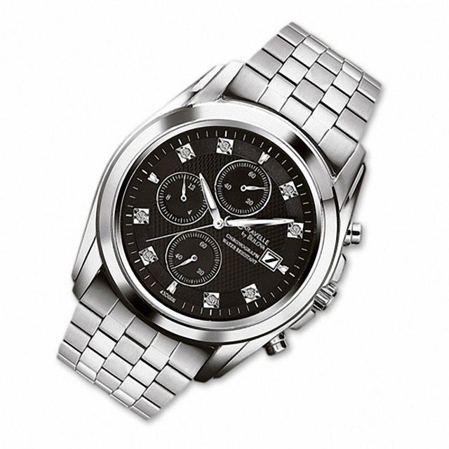 Men's Caravelle Chronograph Stainless Steel Bracelet Watch with Diamond Markers (Model: 43D006)|Peoples Jewellers