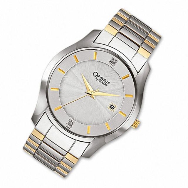 Men's Caravelle Two-Tone Watch with White Dial (Model: 45D001)